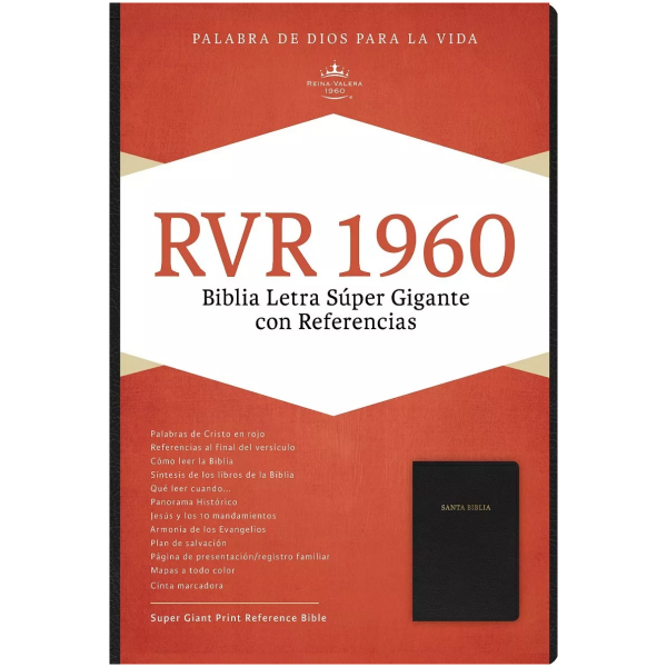 Biblia Rvr Letra Super Gigante Piel Fabricada Negro Con N Pez Con