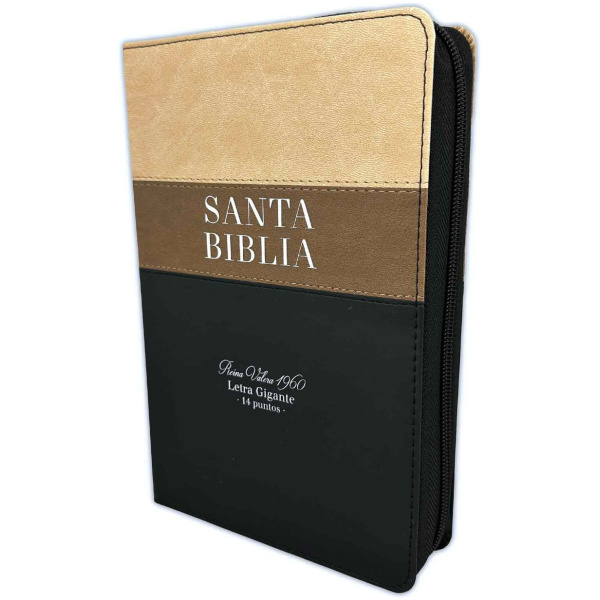 Biblia RVR1960 Gigante Manual Con Cierre Beige, Café Y Negro